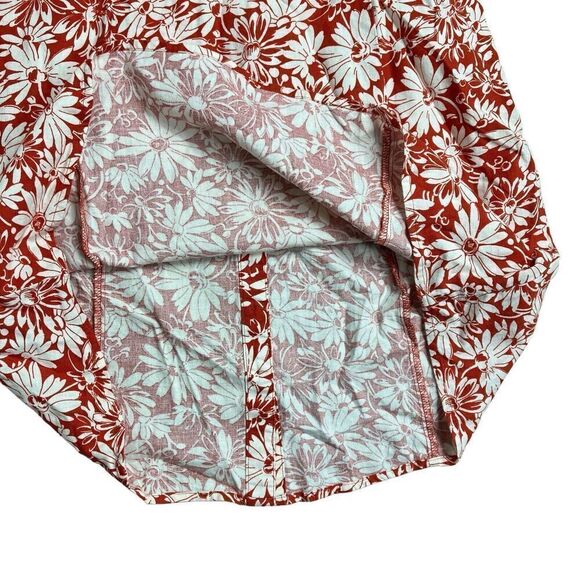 Madewell Margie Mini Dress 2P Red Abstract Floral Vintage Inspired Linen Blend - Picture 10 of 12